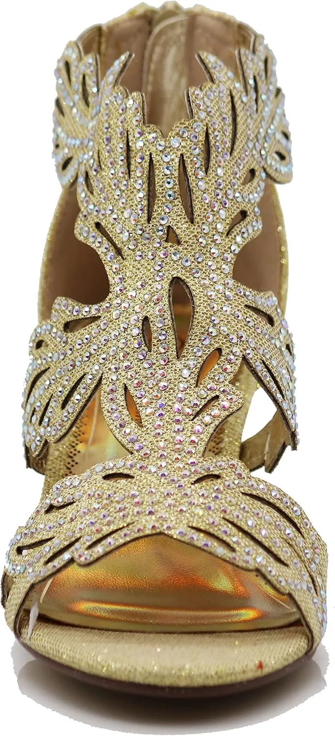 Lime03N Womens Open Toe Mid Heel Wedding Rhinestone Gladiator Sandal Wedge Shoes