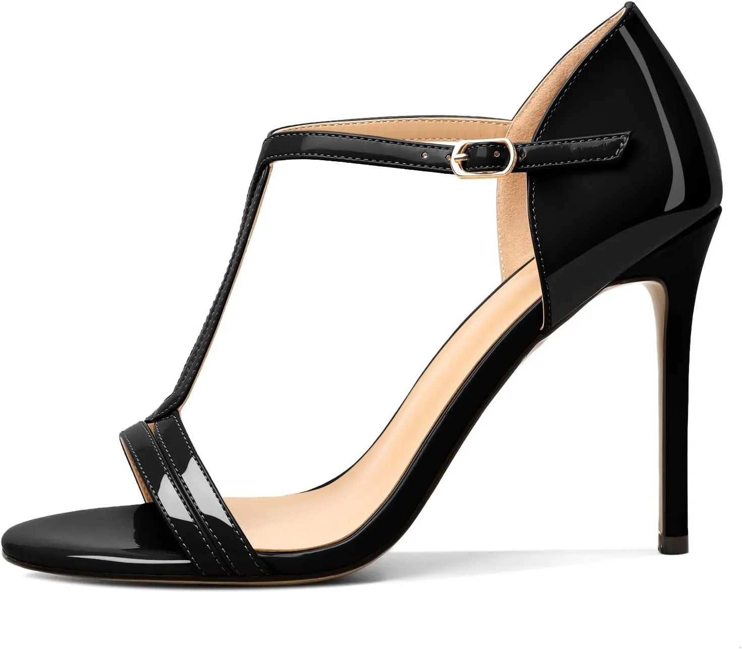 Mettesally Women's Ankle Strap Stilettos Open Round Toe Heeled Sandals Wedding Shoes High Heel Sandals