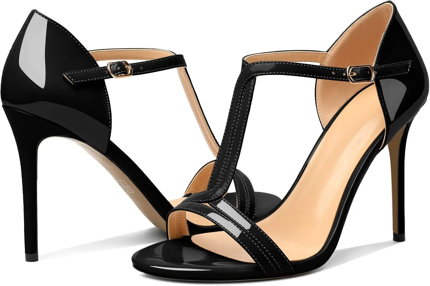 Mettesally Women's Ankle Strap Stilettos Open Round Toe Heeled Sandals Wedding Shoes High Heel Sandals