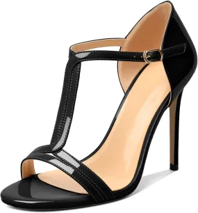 Mettesally Women's Ankle Strap Stilettos Open Round Toe Heeled Sandals Wedding Shoes High Heel Sandals