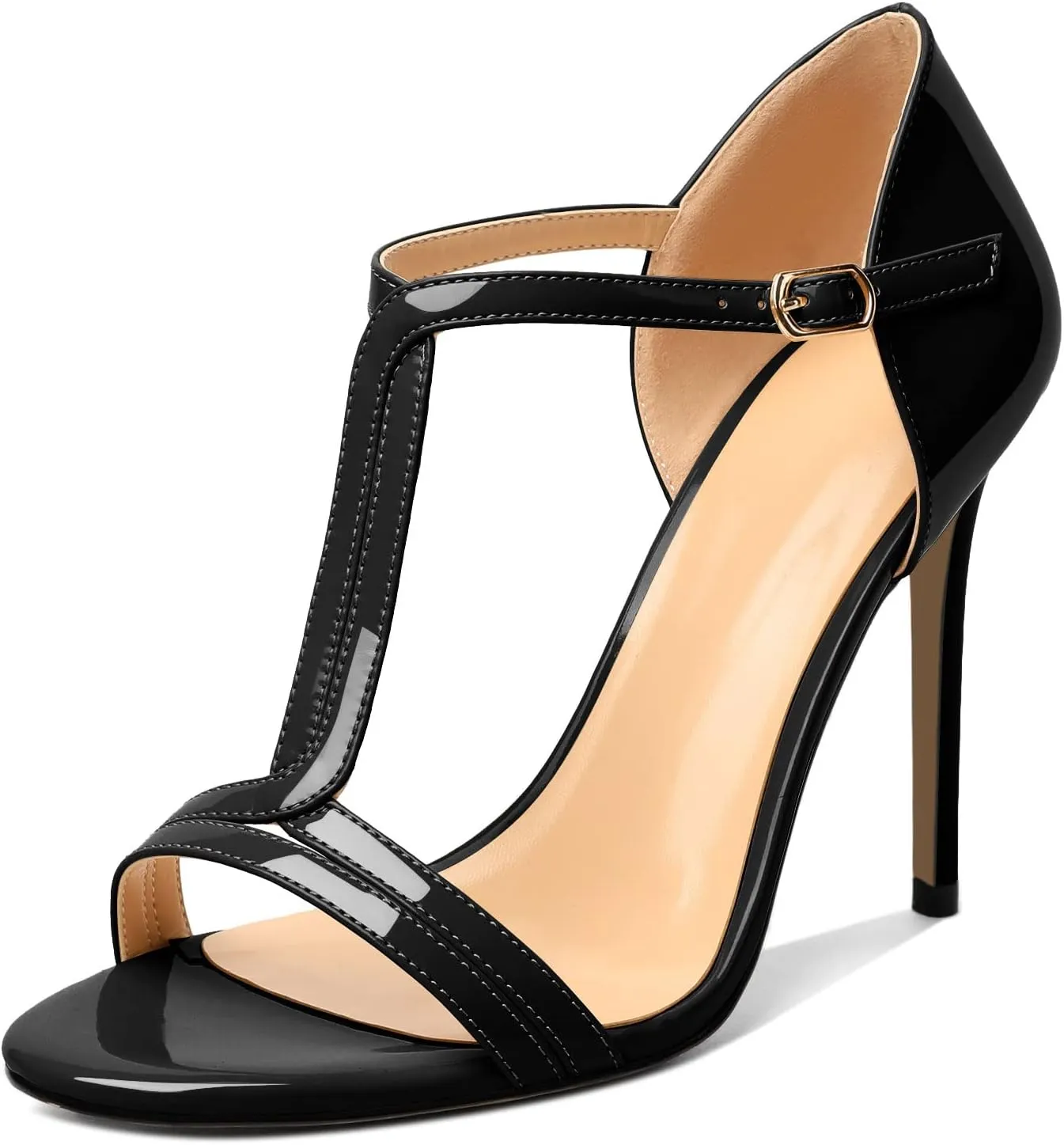 Mettesally Women's Ankle Strap Stilettos Open Round Toe Heeled Sandals Wedding Shoes High Heel Sandals