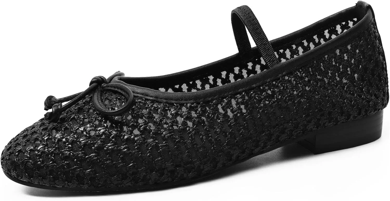 MUCCCUTE Women's Mesh Ballet Flats, Round Toe Ballerina Flats Shoes Casual Dress Mary Jane Flats