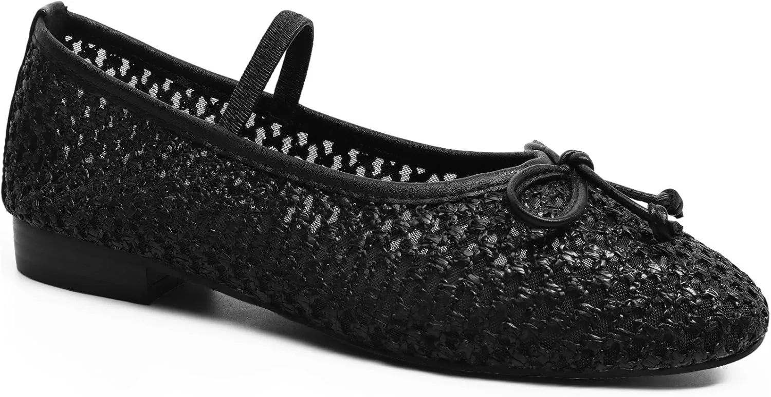 MUCCCUTE Women's Mesh Ballet Flats, Round Toe Ballerina Flats Shoes Casual Dress Mary Jane Flats