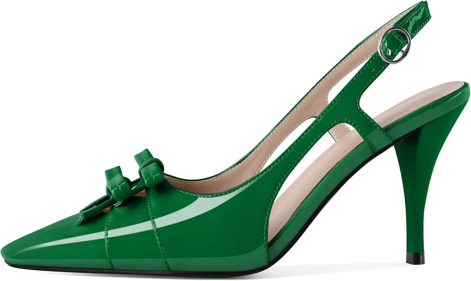 Slingback Heels Women Stilettos High Heel with Bow Square Toe Heels 3.5" Comfort Dress Pumps Shoes