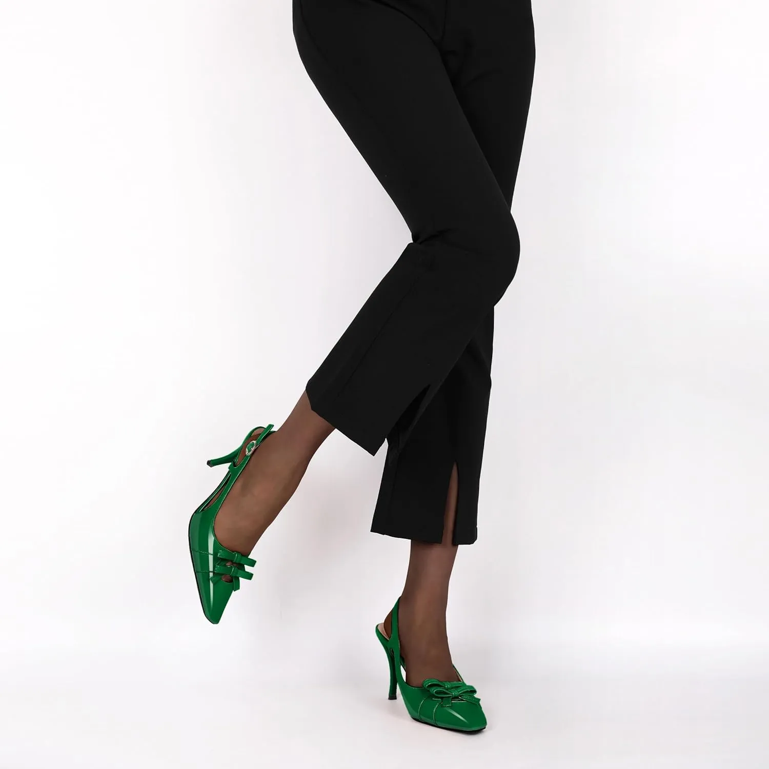 Slingback Heels Women Stilettos High Heel with Bow Square Toe Heels 3.5" Comfort Dress Pumps Shoes