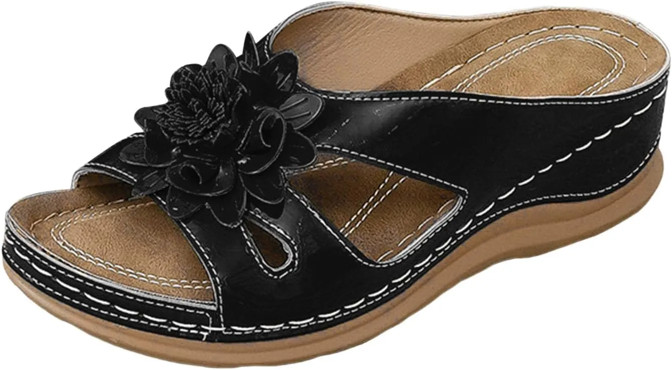 Slippers for Women Summer Beach Platform Sandals Slip on Wide Width Sandals Leather Wedge Slippers Walking Shoes