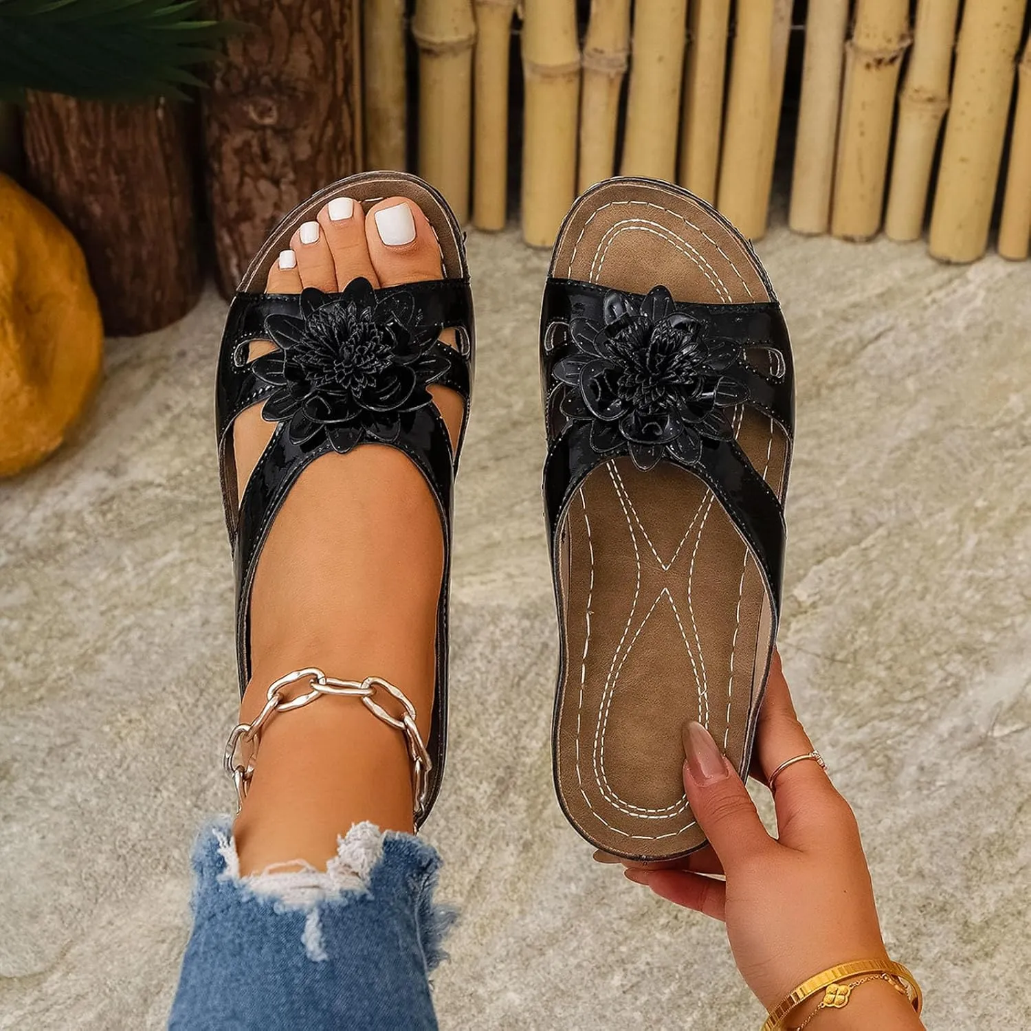 Slippers for Women Summer Beach Platform Sandals Slip on Wide Width Sandals Leather Wedge Slippers Walking Shoes