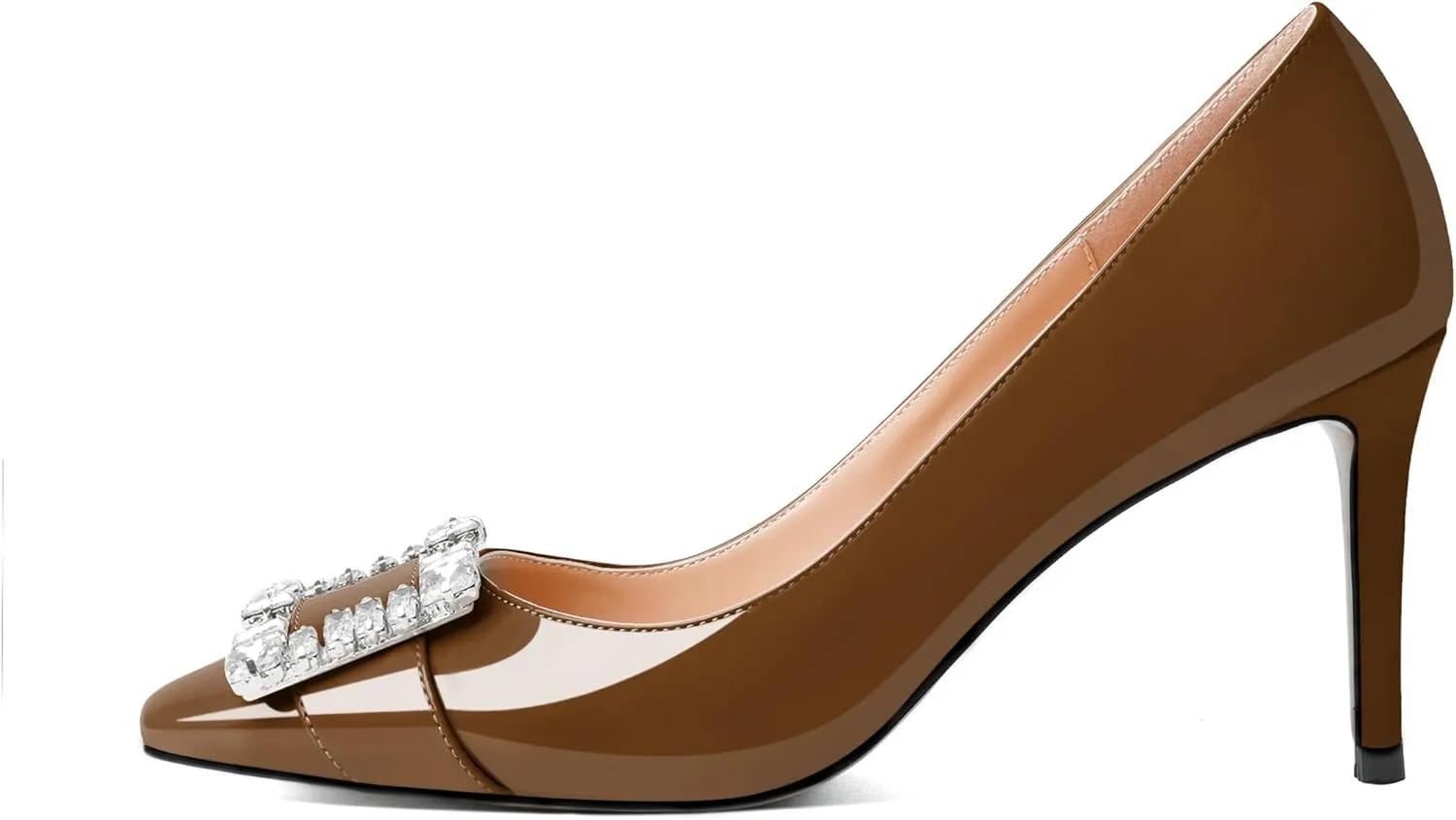 Soireelady Womens High Heel Rhinestone Crystal Pumps Closed Pointed Toe Stiletto Heels Slip On Wedding Evening Dress Shoes 3.5 Inch