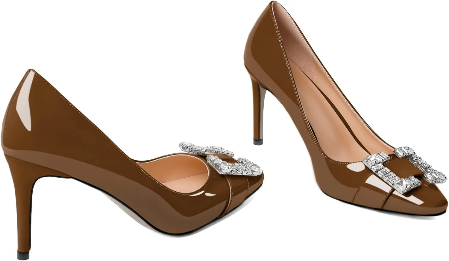 Soireelady Womens High Heel Rhinestone Crystal Pumps Closed Pointed Toe Stiletto Heels Slip On Wedding Evening Dress Shoes 3.5 Inch