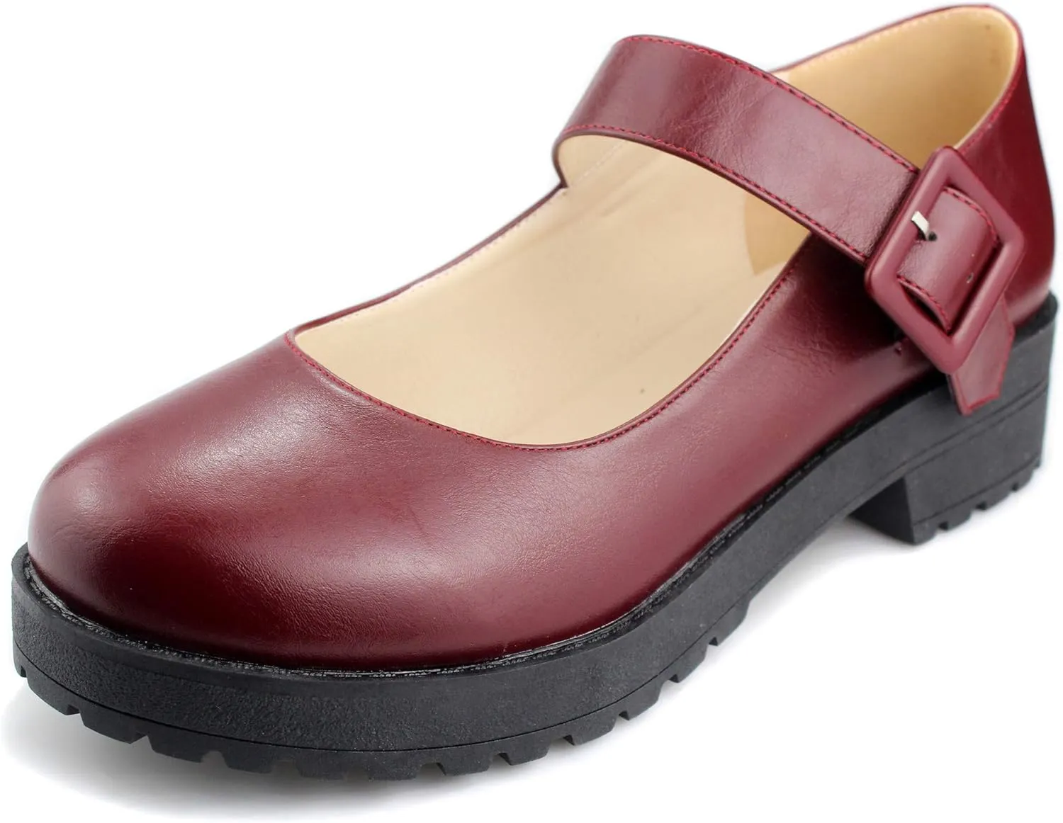 Sungtin Women Buckle Platform Shoes Chunky Mid Heel Mary Jane Shoes School Uniform Dress Shoes