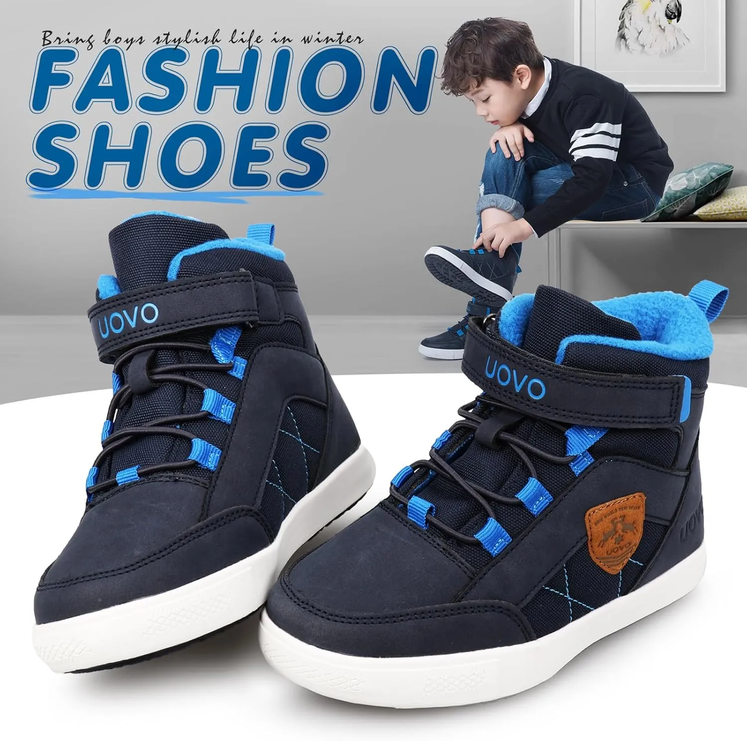 UOVO Kids Boys Shoes Water Resistant Boots Non-Slip Mid-Top Skateboarding Childern Athletic (Little/Big Kids)