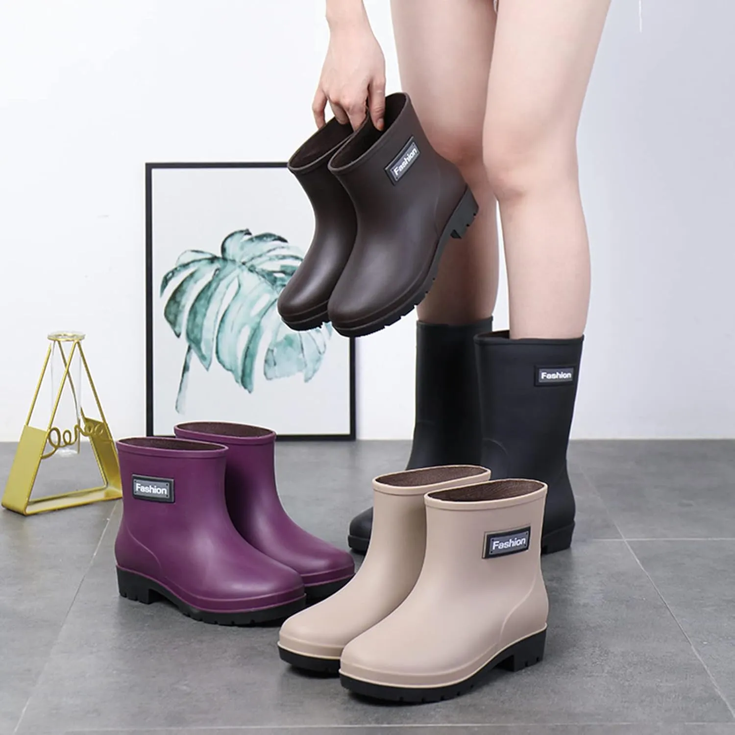 Waterproof Mid Calf Women Rain Boots Lightweight Comfortable Wide Calf Garden Shoes Fishing Boots Women