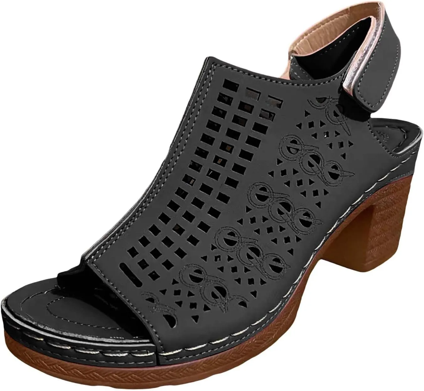 Women's Ankle Strap Low Chunky Heels Open Toe Blocked Strappy Sandals Dress Shoes for Wedding Bridal Party