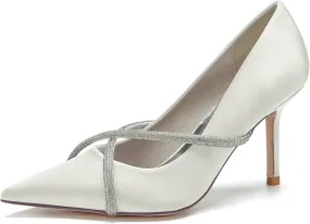 Women's Classic Closed Pointed Toe Stiletto High Heels Pumps Shoes for Party Evening Wedding,Ivory,11