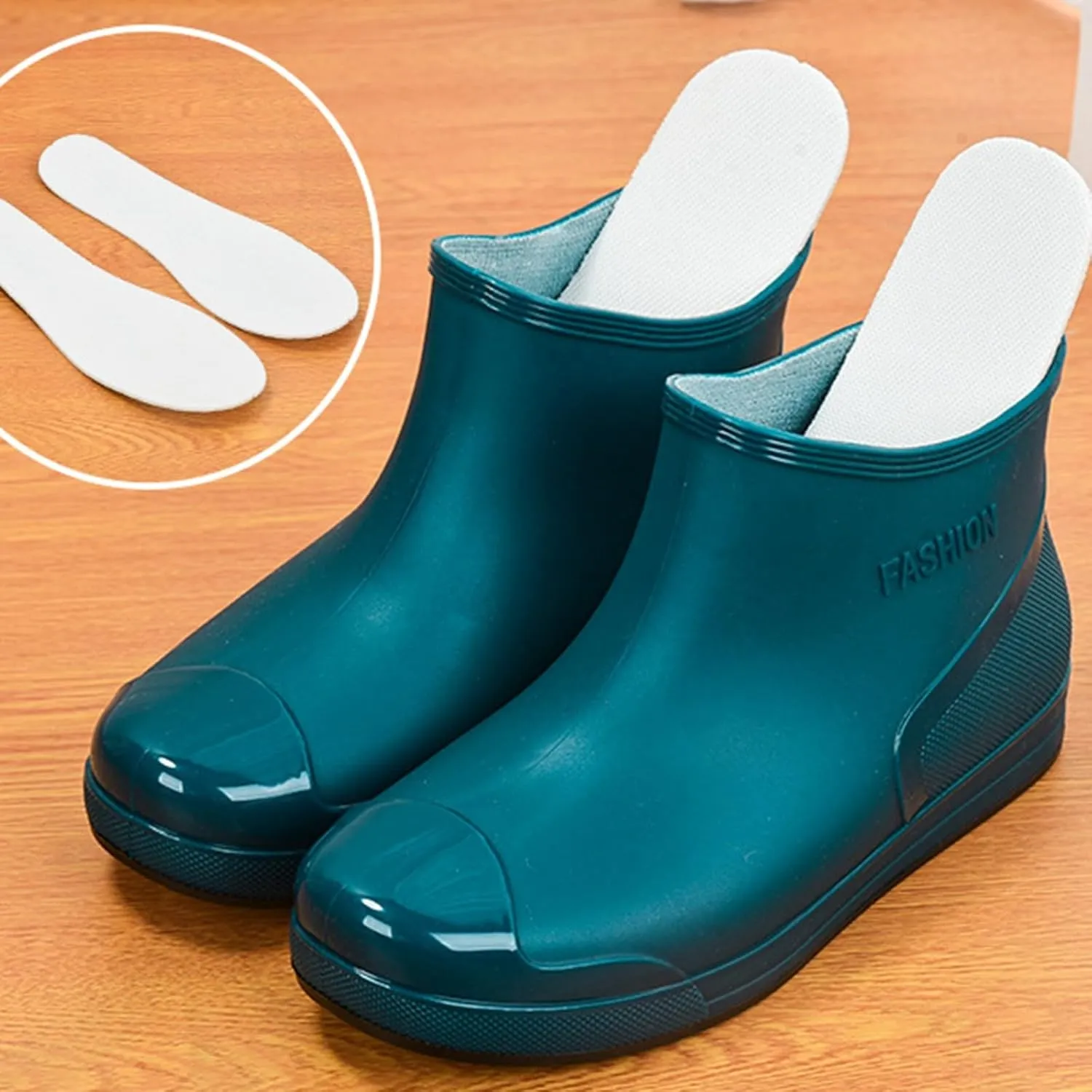 Women's Fashion Rain Boots Low Cut Short Tube Plastic Water Shoes with Non Slip Soles Warm Water Proof Rubber Boots