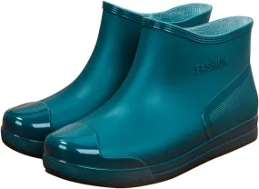 Women's Fashion Rain Boots Low Cut Short Tube Plastic Water Shoes with Non Slip Soles Warm Water Proof Rubber Boots