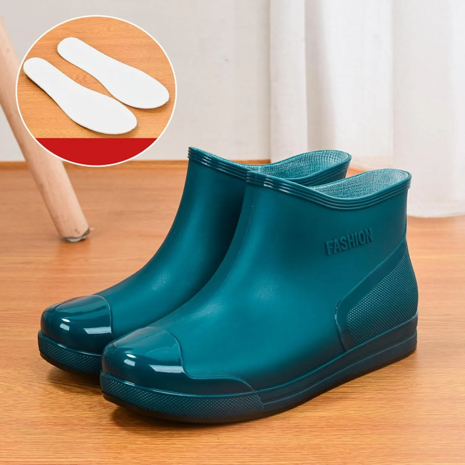 Women's Fashion Rain Boots Low Cut Short Tube Plastic Water Shoes with Non Slip Soles Warm Water Proof Rubber Boots