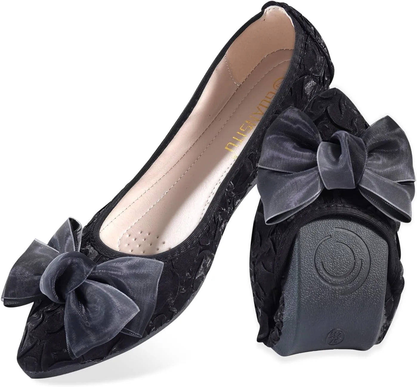 Women's Flats, Foldable Ballet Flats for Women, Fashion Bow Tie Pionted Toe Comfort Lightweight Slip-On Dress Shoes