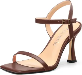 Womens Heels Sandals, Sexy Strappy Stiletto High Heel Sandals for Women Open Square Toe Adjustable Buckle Ankle Strap High Heel Sandals Prom Dress Pumps 3.35 Inch