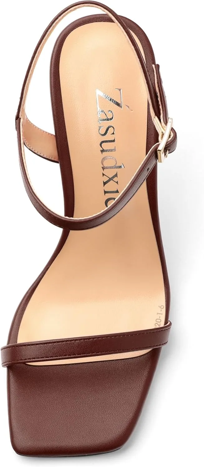 Womens Heels Sandals, Sexy Strappy Stiletto High Heel Sandals for Women Open Square Toe Adjustable Buckle Ankle Strap High Heel Sandals Prom Dress Pumps 3.35 Inch