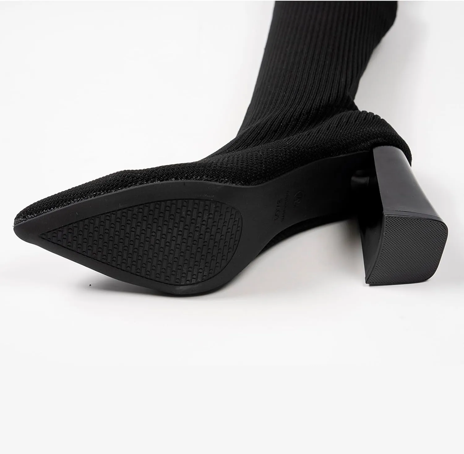 Women's Mid Calf Rain Boots Stretch High Heeled Women's Fashion Over The Knee High Chunky Color Boots Low Chunky Heel