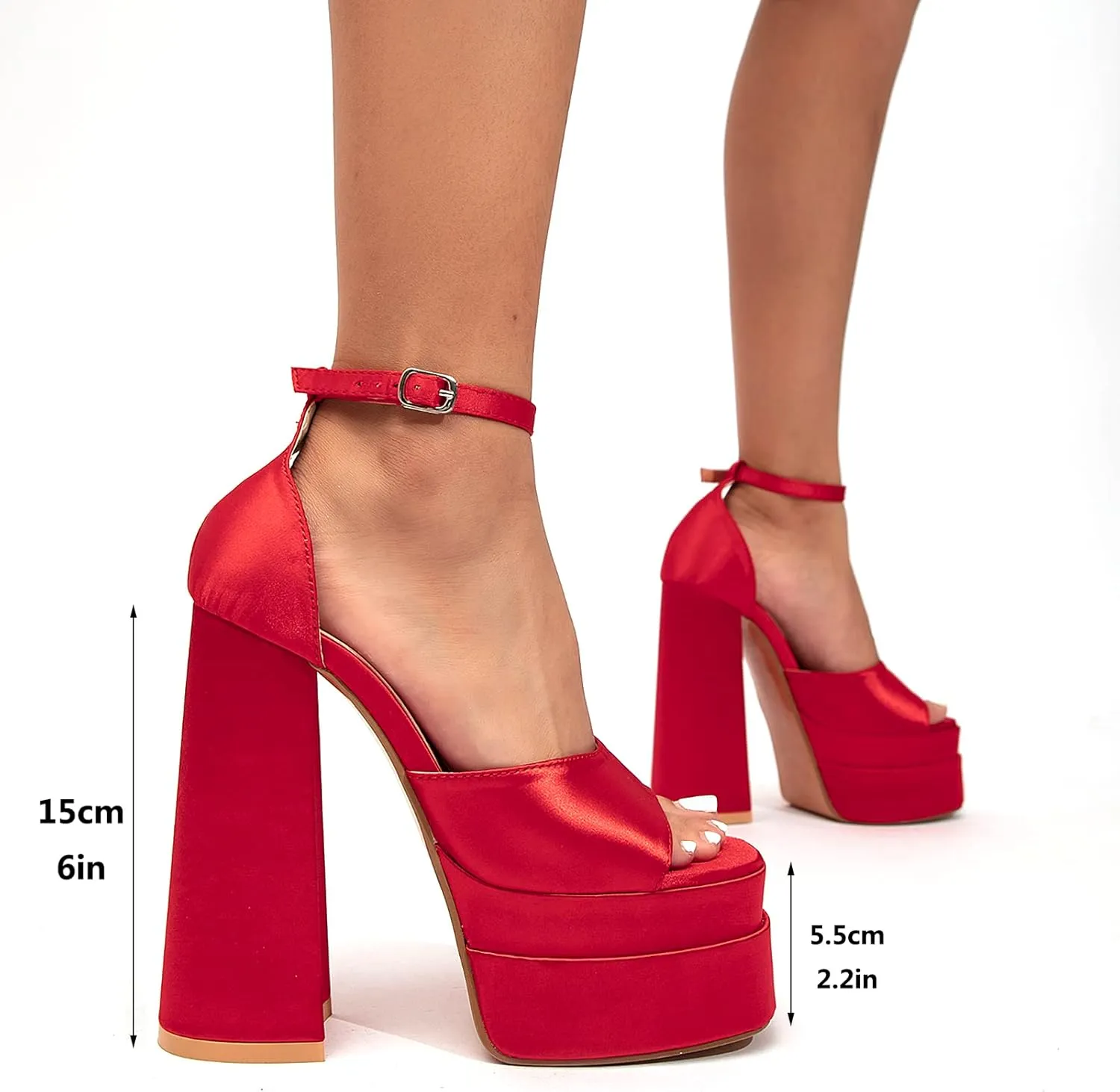 Womens Platform Chunky High Block Heels Ankle Strap Open Square Toe Heels Pumps Fashion Dress Party Shoes