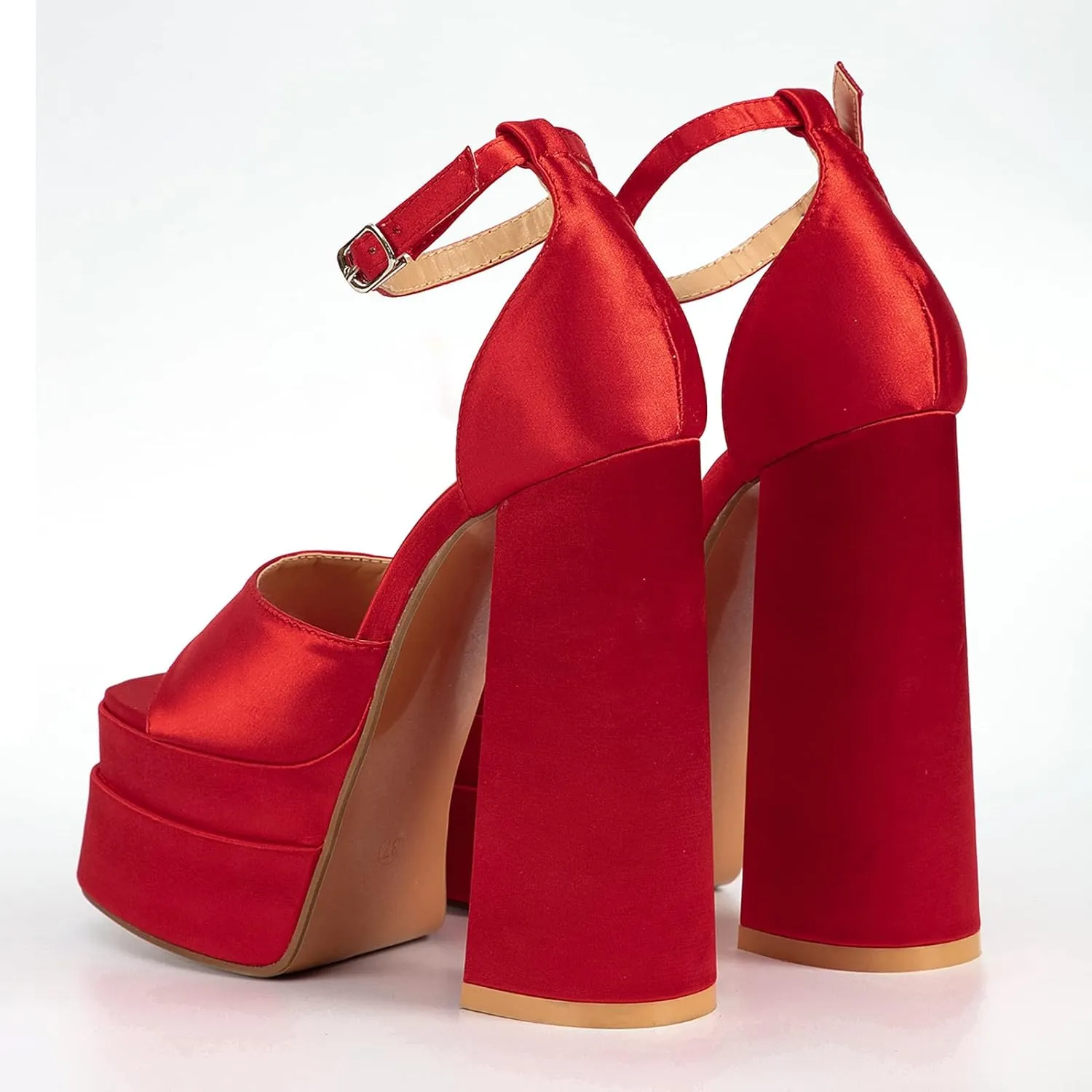 Womens Platform Chunky High Block Heels Ankle Strap Open Square Toe Heels Pumps Fashion Dress Party Shoes