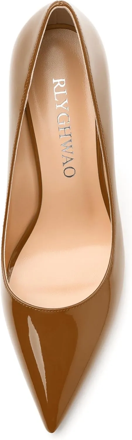 Women's Pumps, Pointed Toe Slip On High Heels, Fashion Solid Patent High Heel Shoes for Women