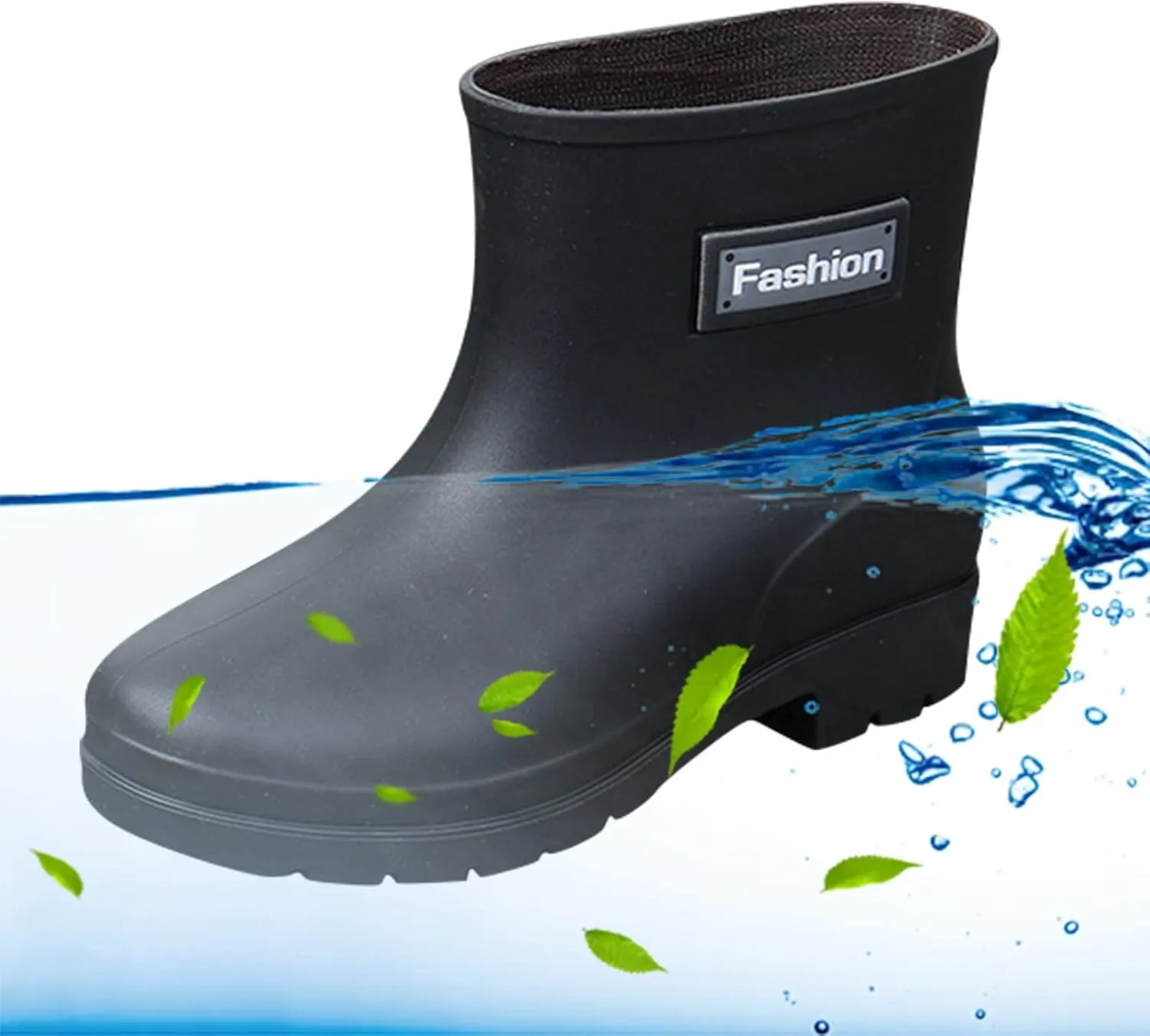 Womens Rain Boots Waterproof Wide Calf Short Rain Boots Lightweight Anti-Slipping Garden Shoes Ankle Booties Comfortable Slip On Rubber Shoes