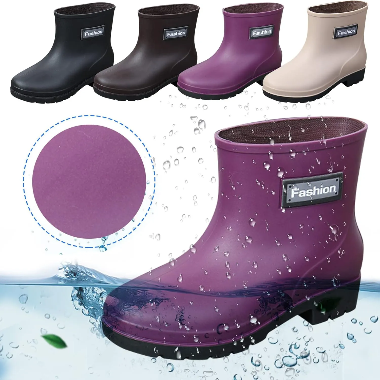 Womens Rain Boots Waterproof Wide Calf Short Rain Boots Lightweight Anti-Slipping Garden Shoes Ankle Booties Comfortable Slip On Rubber Shoes