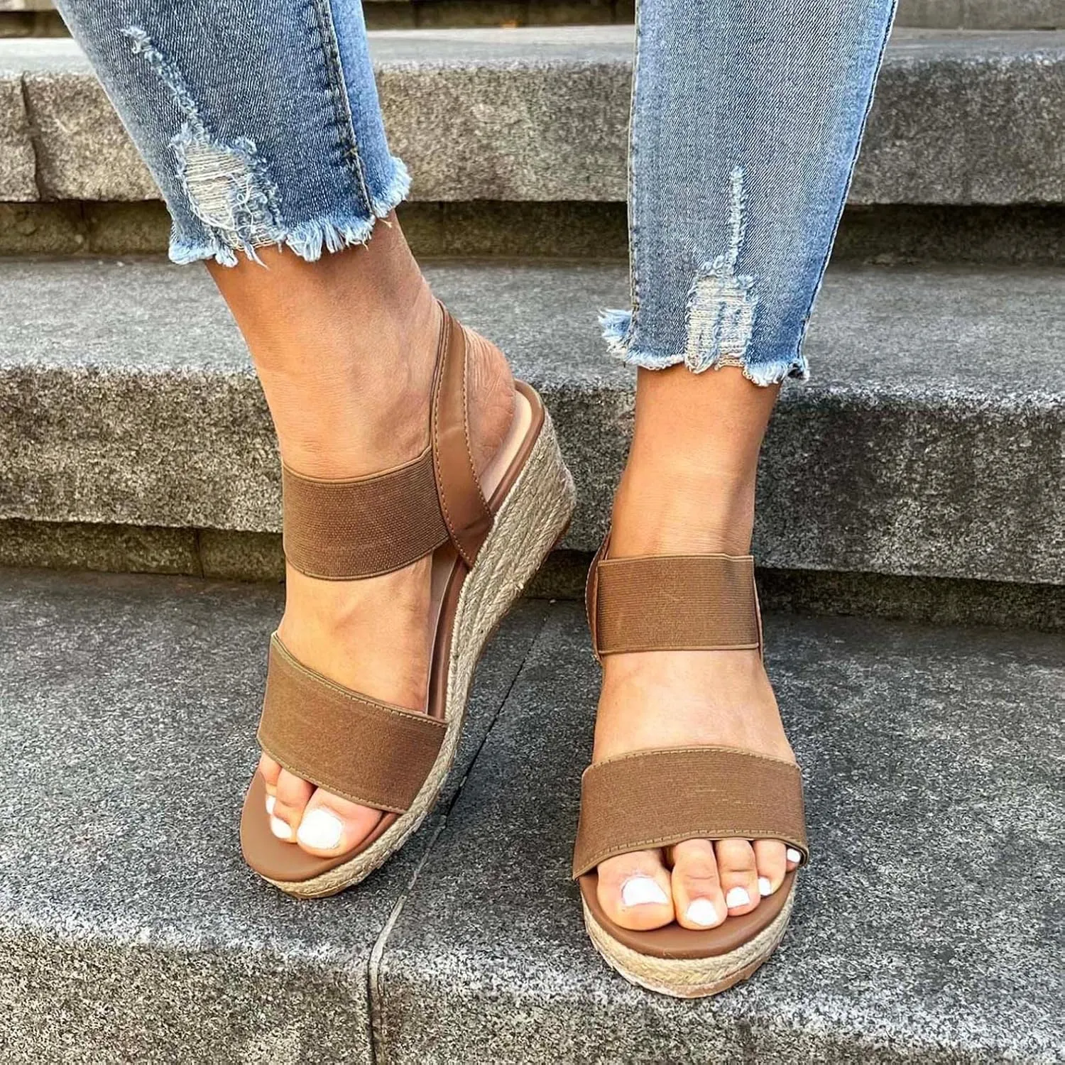 ZBYY Espadrille Wedge Sandals for Women Summer Open Toe Buckle Ankle Strap Espadrilles Flatform Wedge Casual Sandals