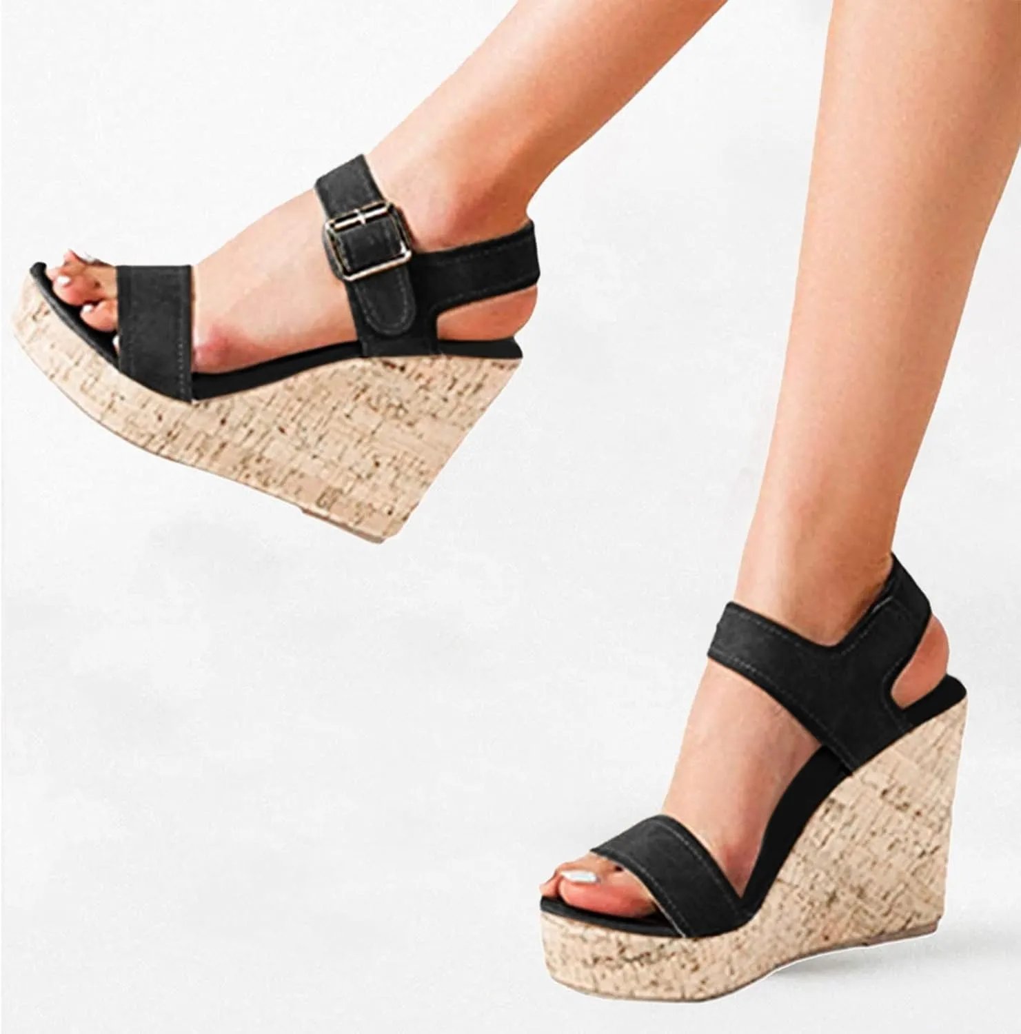 ZBYY Wedge Sandals for Women Dressy,Platform Wedge Sandals Buckle Ankle Strap Peep Toe Slingback High Heel Summer Sandals